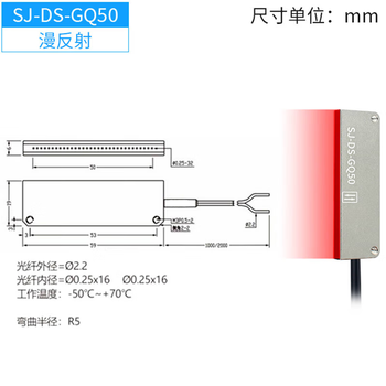 正鑫远 矩形光纤光学传感器安全光幕光栅区域检测开关红外感应光电 SJ-D S-GQ50 漫反射