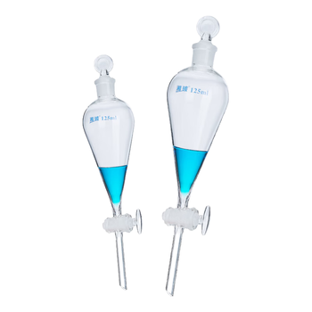 湘玻分液漏斗梨形 聚四氟活塞具塞 玻璃螺口 实验室液体分离分液器 【125mL】聚四氟活塞2个/盒