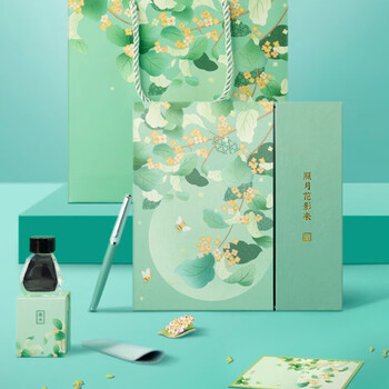 上朝故宫文创 照月花影来-钢笔礼盒墨水胸针套装笔囊金属徽章月册 学生生日礼物