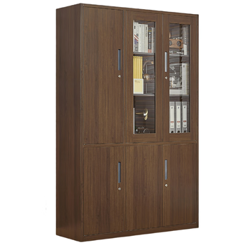 洛克菲勒加厚钢制文件柜资料柜档案柜玻璃储物柜财务柜全深胡桃六门文件柜