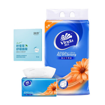 维达（Vinda）超韧抽取式 150抽3包 V2219+积雪草舒缓面膜 全家适用23ml*5片/盒
