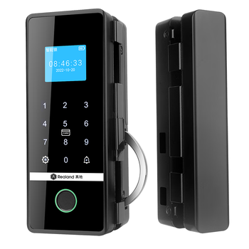 Realand 玻璃门指纹锁办公室霸王钩密码锁智能玻璃门考勤门禁锁免开孔免布线公司电子锁ZD209