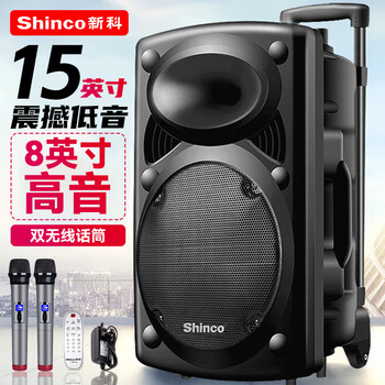 新科H318 广场舞音响 户外音箱蓝牙拉杆大功率大音量便携式移动演出k歌跳舞地摊摆摊15英寸双话筒版