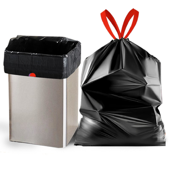 家馨洁抽绳垃圾袋黑色50*55cm150只12μ加厚家用加大号点断式 厨余适用