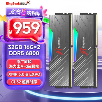 金百达（KINGBANK）32GB(16GBX2)套装 DDR5 6800 台式机内存条海力士A-die颗粒 黑刃RGB灯条 C32 Deepseek硬件
