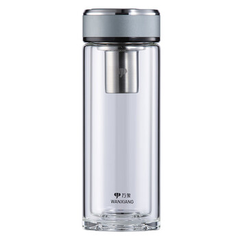 万象 双层玻璃杯 带滤网茶杯水杯 V33ORL HBC2415-370RL 370ml 烟蓝色
