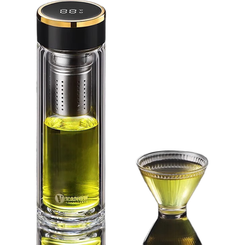 Vanow智能测温双层玻璃杯男士水杯高档茶水分离茶杯便捷泡茶杯送礼品