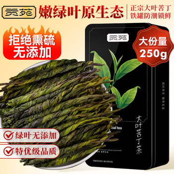 贡苑正宗大叶苦丁茶【锁鲜铁罐250克】头采非小叶搭特级泡水喝养生茶