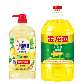 金龙鱼黄桶洗洁精柠檬香型1.1KG+金龙鱼精炼一级大豆油5L