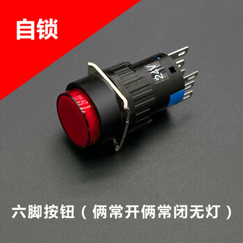 佰达特 塑料按钮开关16mm自复自锁圆形按压式带灯启动停止键红色自锁六脚无灯（11个）