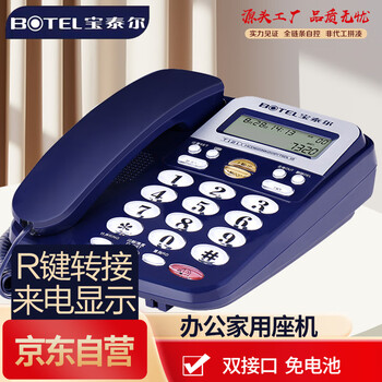 宝泰尔电话机座机 固定电话 办公家用 免电池/大按键  固话机 商务酒店 来电显示T121 蓝色