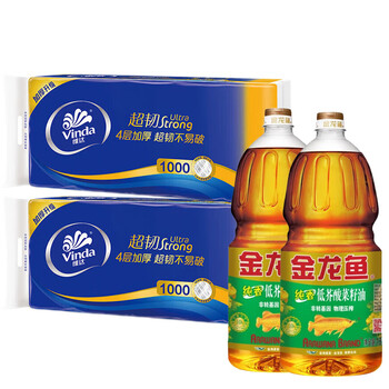 维达（Vinda）【食用油+卷纸】低芥酸纯香菜籽油1.8L*2桶+V4407卷纸10卷*2提