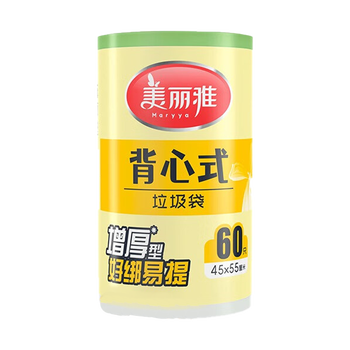 美丽雅 背心垃圾袋60只 1丝绿白条纹45*55cm点断式家用厨房手提塑料袋