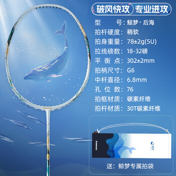川崎（KAWASAKI）羽毛球拍单拍全碳素超轻纤维5U进攻型鲸梦系列 后海（已穿线）