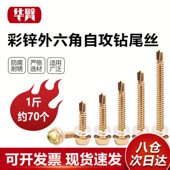 华臂 彩锌外六角自钻螺丝钉 彩钢瓦钉自攻燕尾丝螺钉 4.8*70（1斤）约70颗