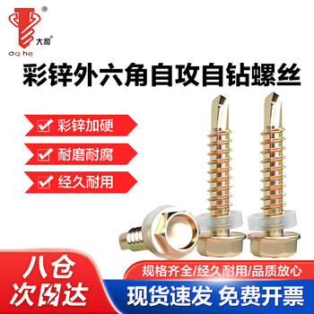 大和  国标 彩锌外六角自攻钻尾螺钉自钻螺丝钉燕尾木螺钉彩钢瓦钉 彩锌外六角燕尾丝 4.8*25（100个）