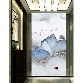 梵帝欧入户玄关走廊过道背景墙壁画5d立体壁布意境现代新中式山水画