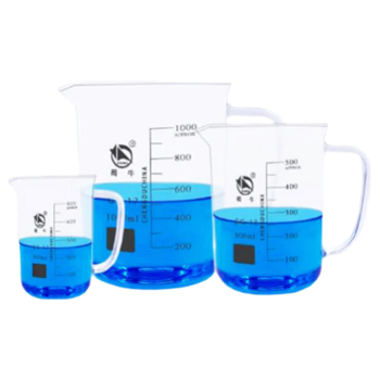 蜀牛 高硼硅玻璃带柄烧杯 带把烧杯 耐高温 实验室烧杯玻璃带柄 带柄烧杯400ml