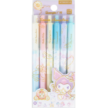 广博三丽鸥联名按动中性笔 清新设计签字笔水笔0.5mm黑色软胶护套按动笔6支装 KT86391