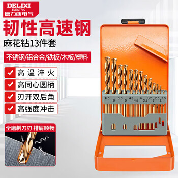 德力西电气（DELIXI ELECTRIC）高硬度麻花钻头不锈钢合金钢铁韧性高速钢打孔DLX-042T【13件套】