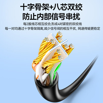 山泽 六类网线 50米千兆高速网络宽带线 6类工程家用电脑路由器监控线CAT6成品跳线带双接头黑色WD6500