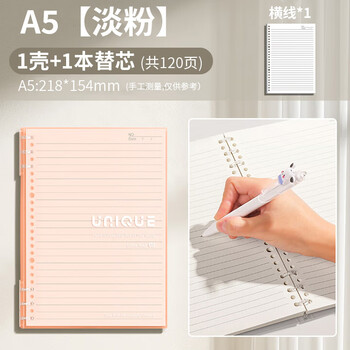三木（SUNWOOD）A5/60张120页不硌手活页本 半透外壳简约6孔可拆卸便携活页笔记本 考研错题作业本 淡粉 1393