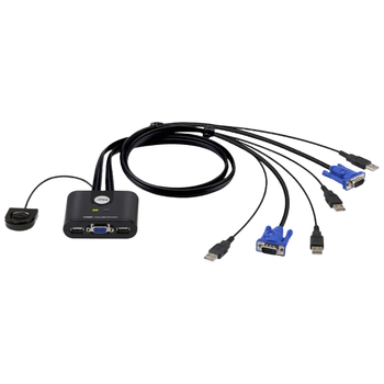 ATEN宏正 CS22U 一体式VGA2口KVM多电脑切换器usb键鼠共享器 2进1出分配器键鼠外接切换按键工业