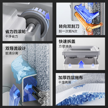 五月花平板拖把33CM*1配布杆长124CM刮刮桶家用一拖净免手洗2025神器 五月花平板拖把33CM*1配布杆长124CM刮刮桶家用一拖净免手洗2025神器