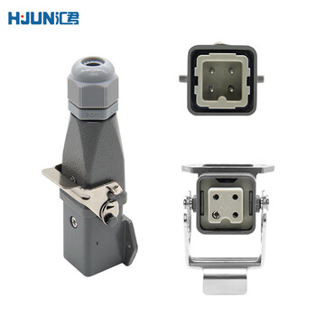 汇君矩形重载连接器公母对插热道流航空插头插座电缆对接 4芯(3+1接地)卧式