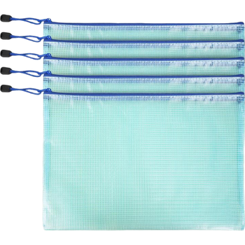 西玛（SIMAA）5只A4文件袋高考透明网格拉链袋试卷科目分类文具袋收纳作业资料补习袋 蓝色6790