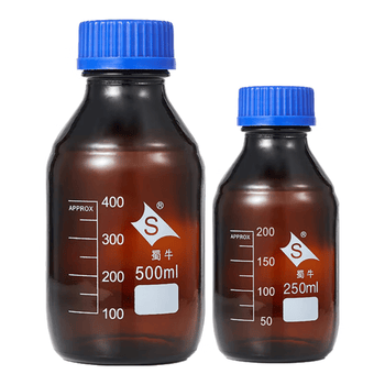 蜀牛试剂瓶高硼硅玻璃塑料丝口瓶密封瓶刻度螺纹口橙盖蓝盖透明棕色实验室 【棕色中性料】蓝盖500mL1个