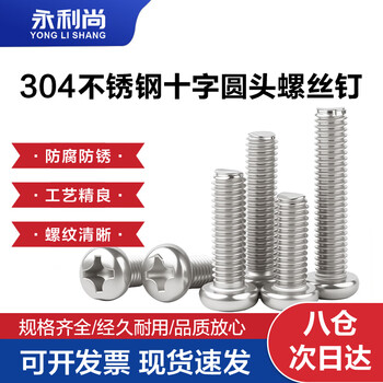 永利尚 304不锈钢十字圆头螺丝钉 电子螺丝钉盘头机丝机牙螺栓大全 M3*12 【100颗】