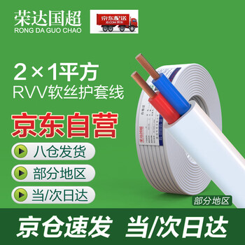 荣达国超电缆 铜芯100米RVV-2*1平方阻燃家装电源线国标2芯多股白护套软线