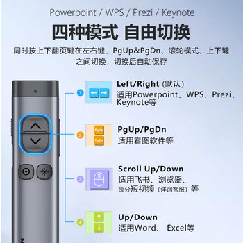 诺为激光笔 支持蓝牙PPT翻页笔教师用自带64G优盘LED液晶屏电视教室一体机放大凸显空中飞鼠 N97s 绿光