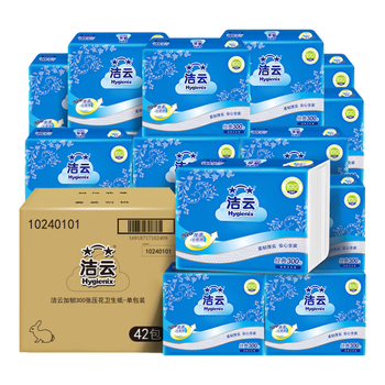 洁云卫生纸 加韧方包300张*42包 平板抽纸厕纸替代卷纸 擦手纸巾整箱