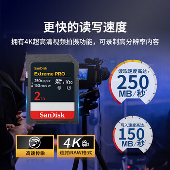 闪迪(SanDisk)2TB SD内存卡 4K V30 U3 C10 相机存储卡 读速250MB/s 写速150MB/s 微单/单反数码相机内存卡 闪迪(SanDisk)2TB SD内存卡 4K V30 U3 C10 相机存储卡 读速250MB/s 写速150MB/s 微单/单反数码相机内存卡