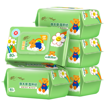 清风wiggle联名御本草湿厕纸80片*5包400片 医护认证 搭配卷纸