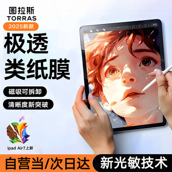 图拉斯适用2025年款iPad air7/6类纸膜磁吸可拆卸11英寸M3苹果平板保护膜游戏全屏手写绘画超肯特类纸膜