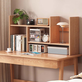 小匠材简易书架实木桌面置物架储物收纳架办公桌上立式可伸缩书架原木色