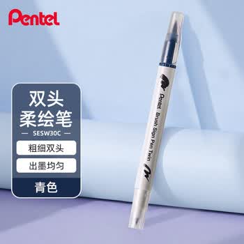 派通（Pentel ）双头柔绘笔软头手账笔学生马克笔彩绘绘画笔花体英文素材美术动漫水彩SESW30C-T117E青色水彩笔