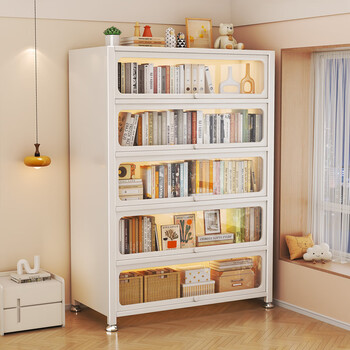 唐辑钢制书架书柜防尘落地多层带门铁艺书架置物架收纳柜二门三层70