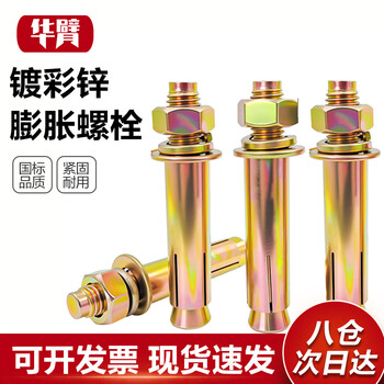 华臂 碳钢彩锌膨胀螺丝外膨胀螺栓膨胀管加长螺丝钉 彩锌膨胀丝 18*250/打孔22（2个）