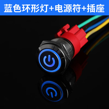瀚时恒业 金属按钮开关LED带灯防水按键自复位点动自锁 电源符号丨蓝光丨带插座22mm;自锁【按下锁住】220V（5个）