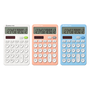 齐心（Comix）双电源时尚计算器 桌面计算机 学生/办公文具用品 粉橙色 C-1375