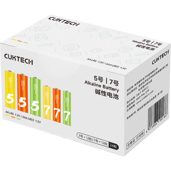 CUKTECH 酷态科 5号12节+7号12节彩虹电池碱性血糖仪遥控器玩具智能门锁混合装适用ZMI小米【单件包邮】