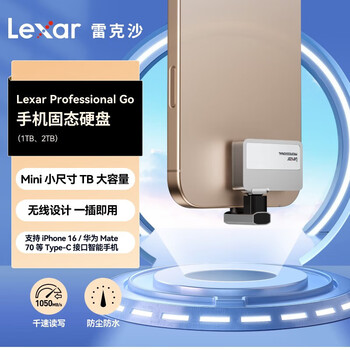 雷克沙（Lexar）2TB Type-c USB3.2 移动固态硬盘（PSSD) Professional GO 传输速度1050MB/s 直插手机  银色