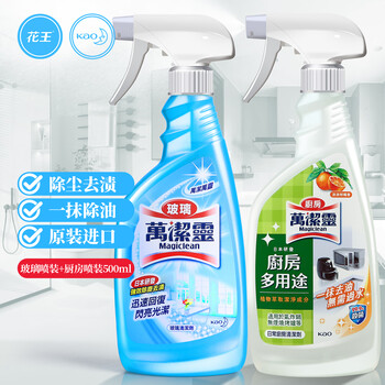 花王（KAO）玻璃清洁剂500ml+厨房多功能去油污清洁剂500ml 擦窗玻璃水油烟机