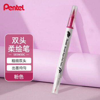 派通（Pentel ）双头柔绘笔软头手账笔学生马克笔彩绘绘画笔花体英文素材美术动漫水彩SESW30C-T109E粉色水彩笔