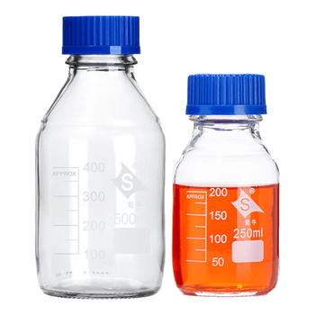 蜀牛试剂瓶高硼硅玻璃塑料丝口瓶密封瓶刻度螺纹口橙盖蓝盖透明棕色实验室 【透明中性料】蓝盖500mL1个