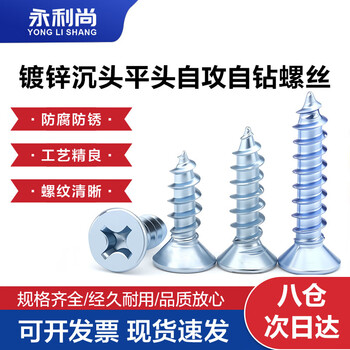 永利尚 镀锌沉头自攻螺丝钉十字平头自攻丝 M4.8*13【100粒】